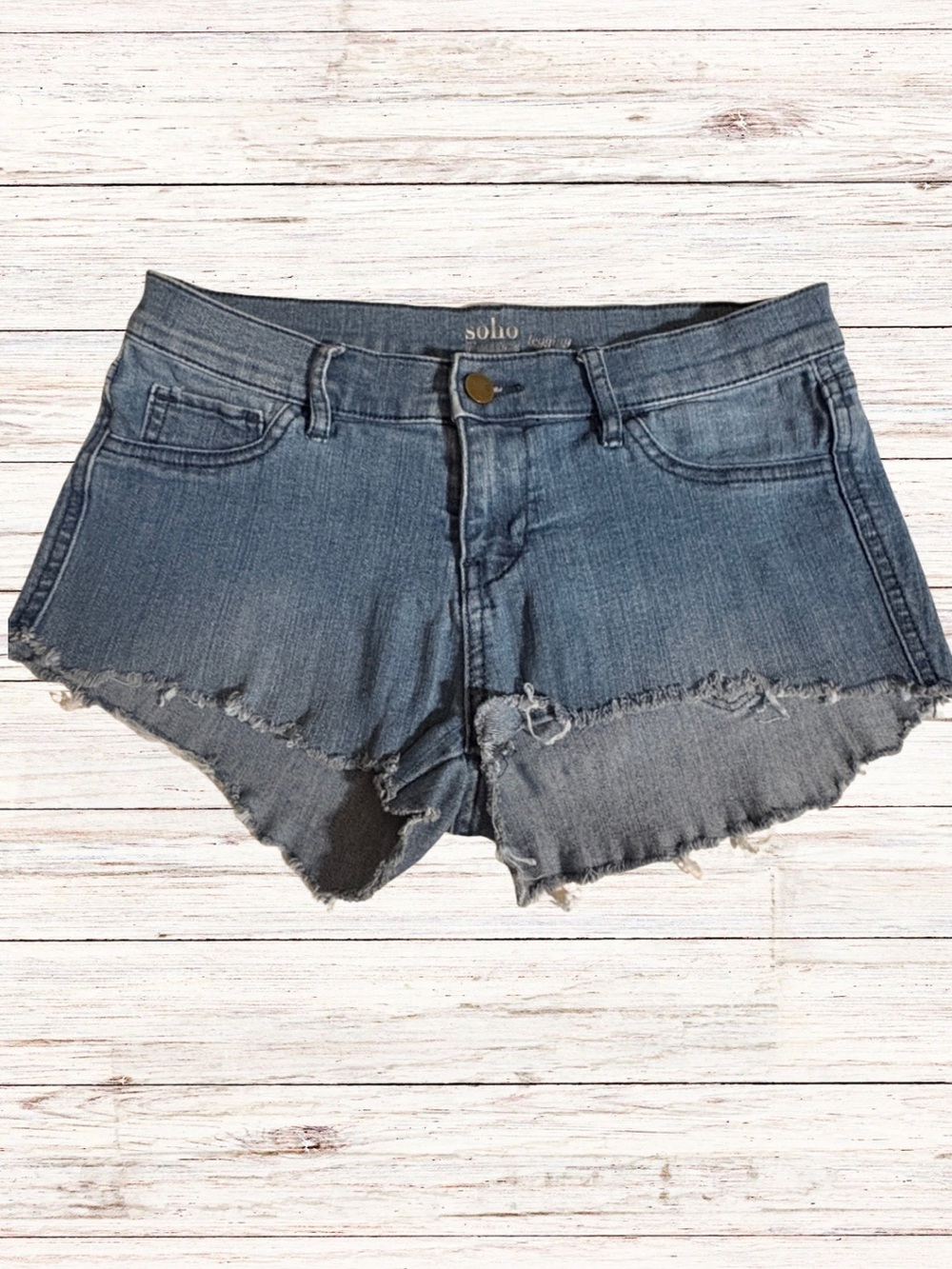 SOHO DENIM CUTOFF SHORTS Stretch Blue Jean Cotton Blend Boho Women’s SZ 4